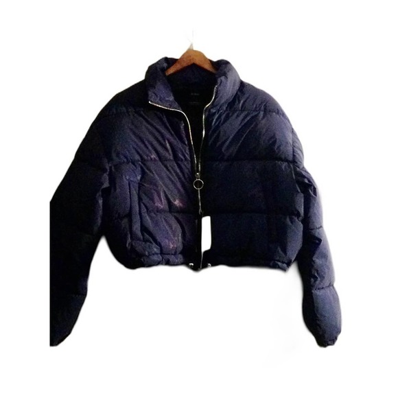 BERSHKA Womens/Girls Short Super Puffer Jacket In Purple Size Medium - Picture 3 of 4